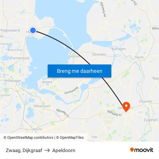 Zwaag, Dijkgraaf to Apeldoorn map