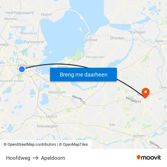 Hoofdweg to Apeldoorn map