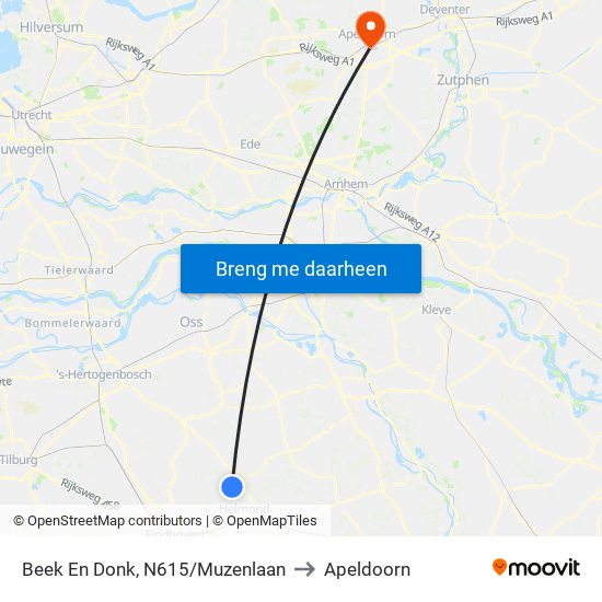 Beek En Donk, N615/Muzenlaan to Apeldoorn map