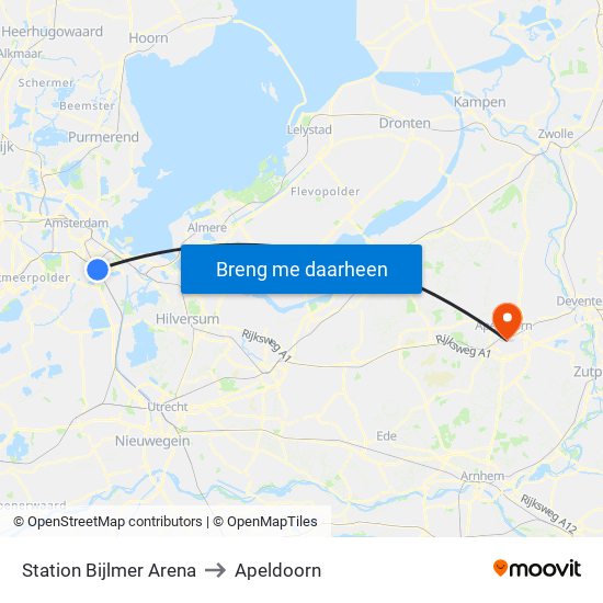Station Bijlmer Arena to Apeldoorn map