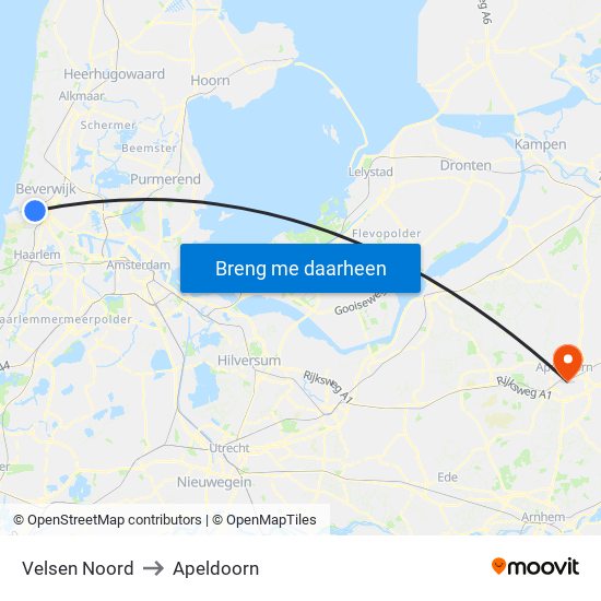 Velsen Noord to Apeldoorn map