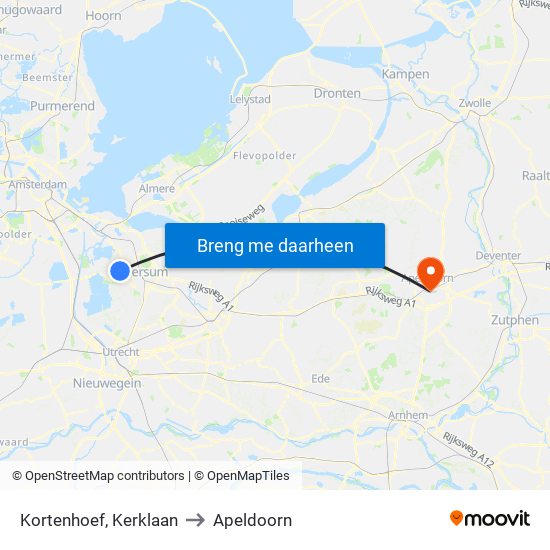 Kortenhoef, Kerklaan to Apeldoorn map