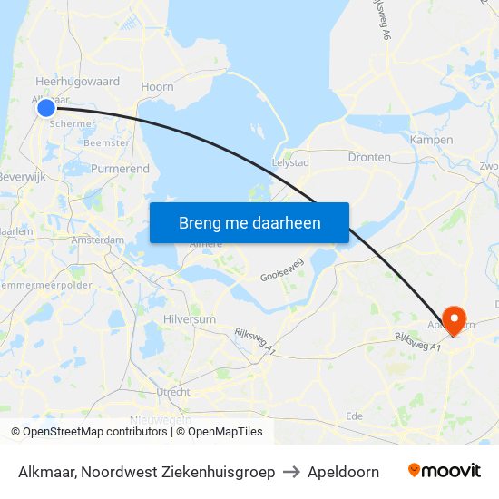 Alkmaar, Noordwest Ziekenhuisgroep to Apeldoorn map
