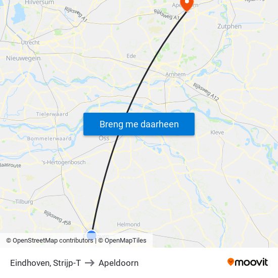 Eindhoven, Strijp-T to Apeldoorn map