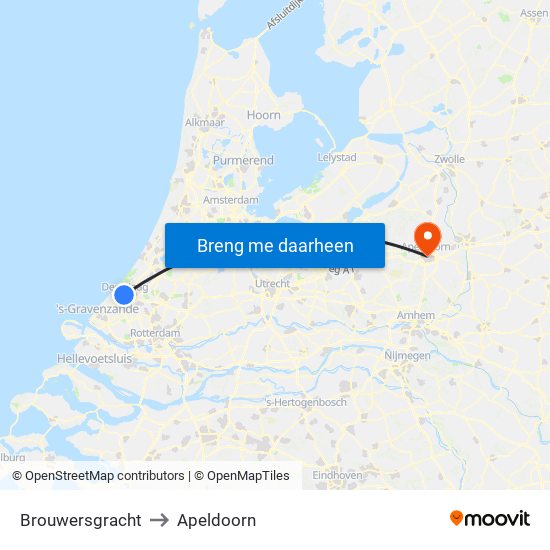 Brouwersgracht to Apeldoorn map