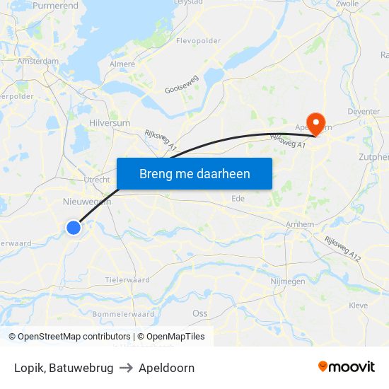 Lopik, Batuwebrug to Apeldoorn map