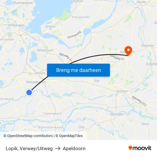 Lopik, Verwey/Uitweg to Apeldoorn map