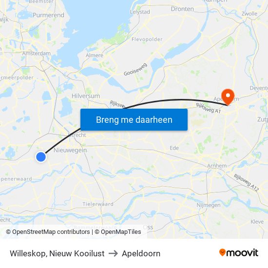 Willeskop, Nieuw Kooilust to Apeldoorn map
