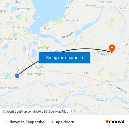 Oudewater, Tappersheul to Apeldoorn map