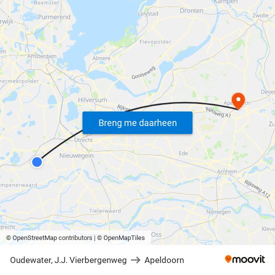 Oudewater, J.J. Vierbergenweg to Apeldoorn map