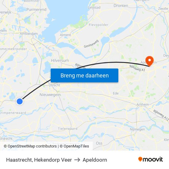 Haastrecht, Hekendorp Veer to Apeldoorn map