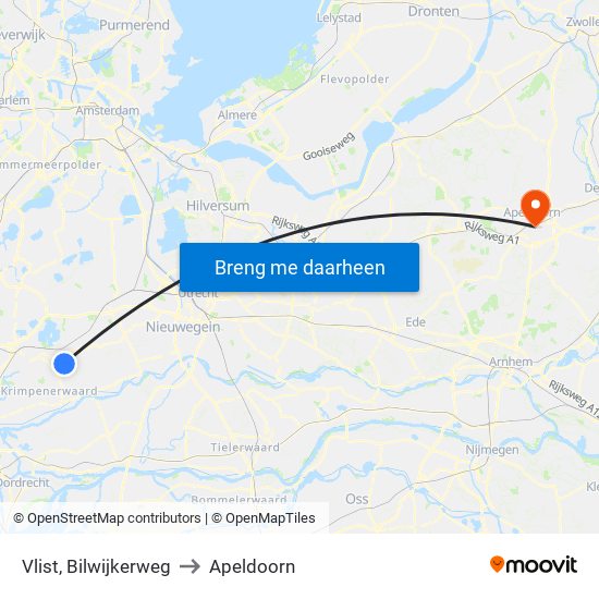 Vlist, Bilwijkerweg to Apeldoorn map