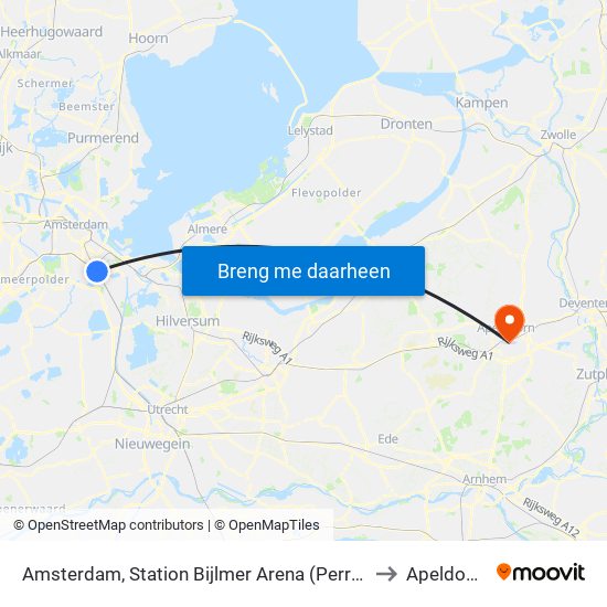 Amsterdam, Station Bijlmer Arena (Perron J) to Apeldoorn map