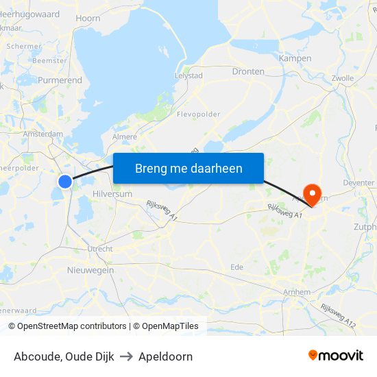 Abcoude, Oude Dijk to Apeldoorn map