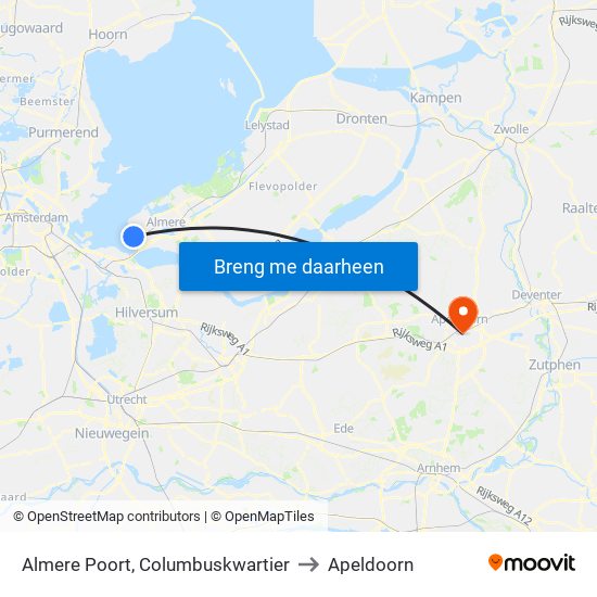 Almere Poort, Columbuskwartier to Apeldoorn map