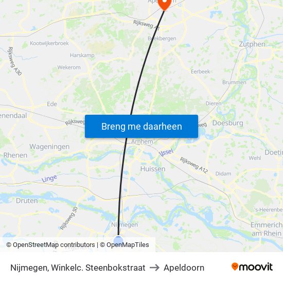Nijmegen, Winkelc. Steenbokstraat to Apeldoorn map