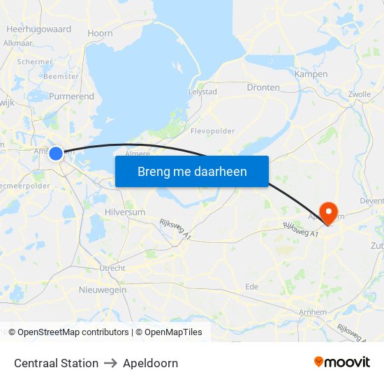 Centraal Station to Apeldoorn map