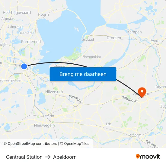 Centraal Station to Apeldoorn map