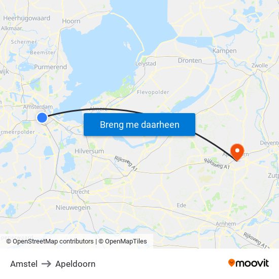 Amstel to Apeldoorn map