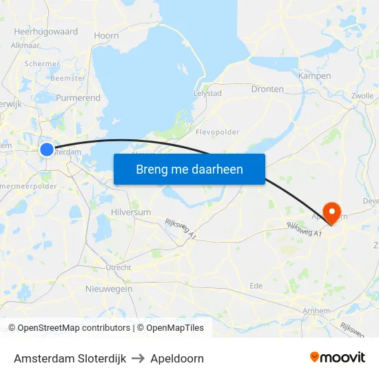 Amsterdam Sloterdijk to Apeldoorn map