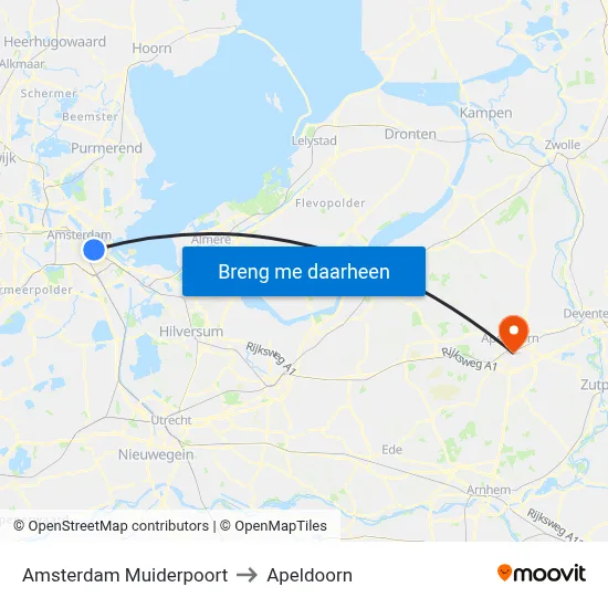 Amsterdam Muiderpoort to Apeldoorn map