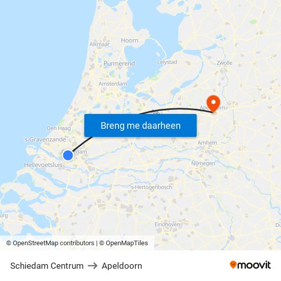 Schiedam Centrum to Apeldoorn map