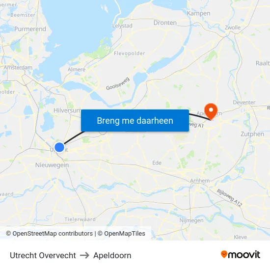Utrecht Overvecht to Apeldoorn map