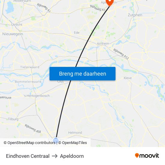 Eindhoven Centraal to Apeldoorn map
