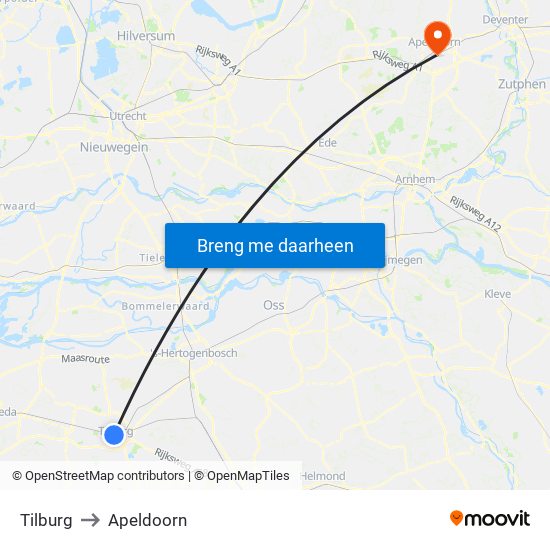 Tilburg to Apeldoorn map