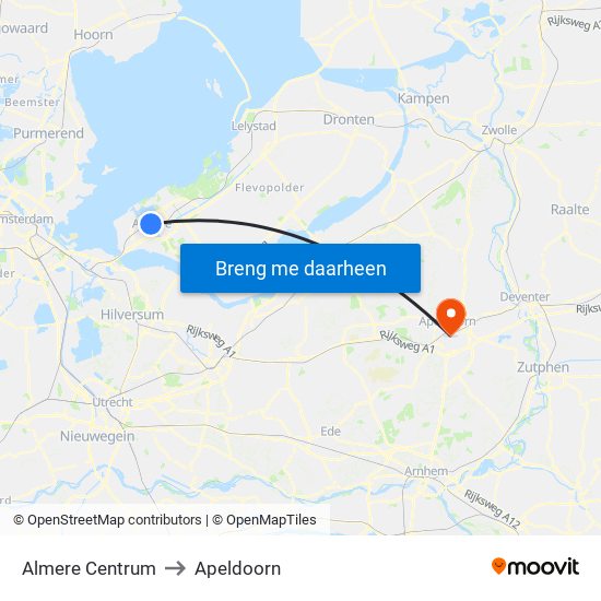 Almere Centrum to Apeldoorn map