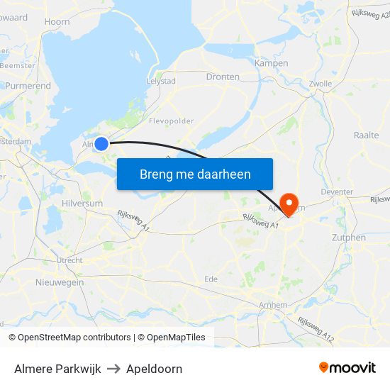 Almere Parkwijk to Apeldoorn map