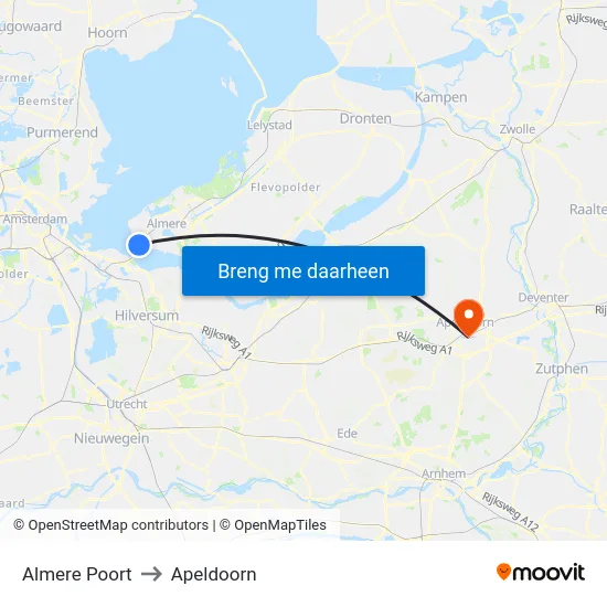 Almere Poort to Apeldoorn map