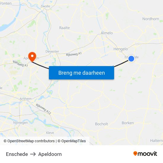Enschede to Apeldoorn map