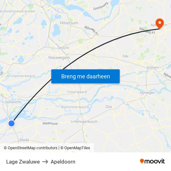 Lage Zwaluwe to Apeldoorn map