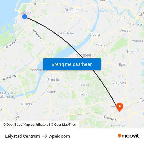 Lelystad Centrum to Apeldoorn map