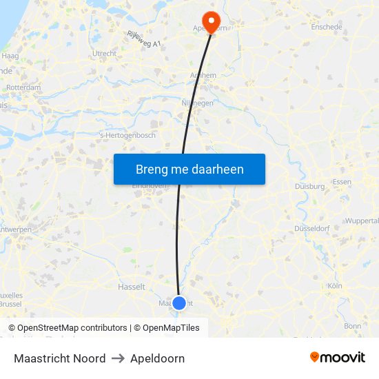 Maastricht Noord to Apeldoorn map