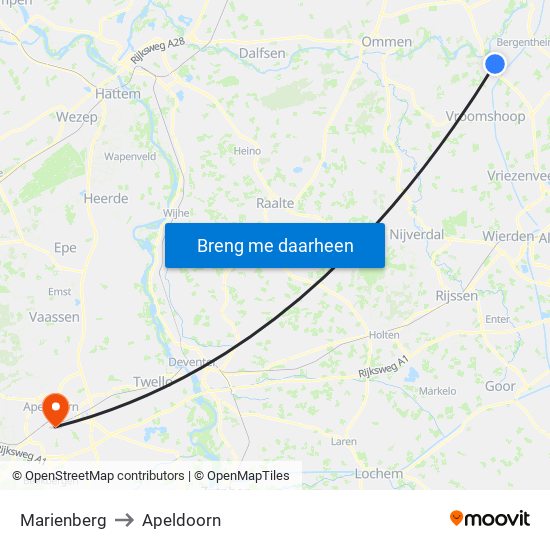 Marienberg to Apeldoorn map