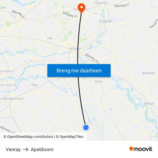 Venray to Apeldoorn map