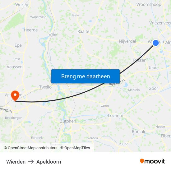 Wierden to Apeldoorn map