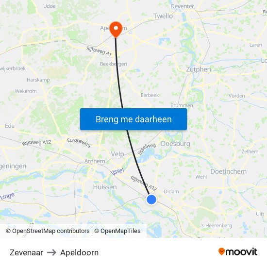 Zevenaar to Apeldoorn map