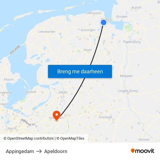 Appingedam to Apeldoorn map