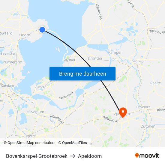 Bovenkarspel-Grootebroek to Apeldoorn map
