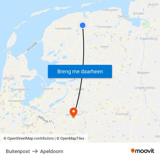 Buitenpost to Apeldoorn map