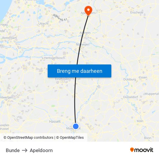 Bunde to Apeldoorn map