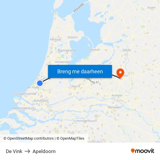 De Vink to Apeldoorn map