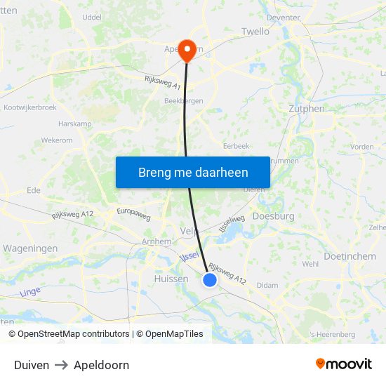 Duiven to Apeldoorn map
