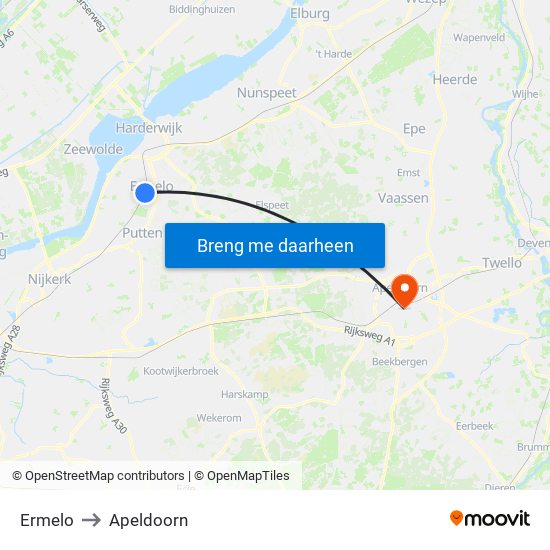 Ermelo to Apeldoorn map