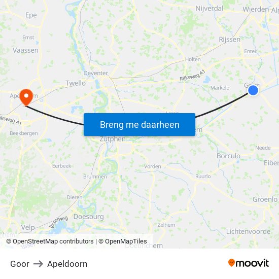 Goor to Apeldoorn map