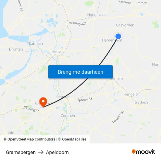 Gramsbergen to Apeldoorn map