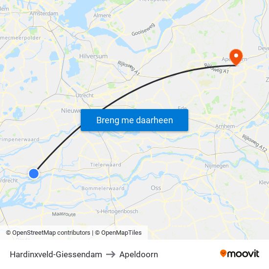 Hardinxveld-Giessendam to Apeldoorn map